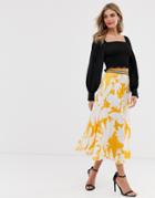 Twisted Wunder Pleated Skirt In Orange Floral - Multi