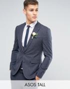 Asos Tall Wedding Super Skinny Suit Jacket In Blue Mini Check - Blue