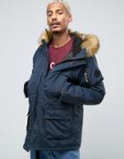 Nicce London Grand Parka With Faux Fur Hood - Navy