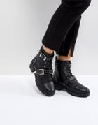 Truffle Collection Studded Strap Hiker Boot - Black