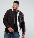 Asos Plus Overshirt Check Shirt With Borg Outershell And Lining - Brown