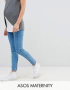 Asos Maternity Ridley High Waist Skinny Jeans In Harry Lightwash Blue With Under The Bump Waistband - Blue