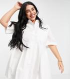 Collusion Plus Pleated Mini Shirt Dress In White