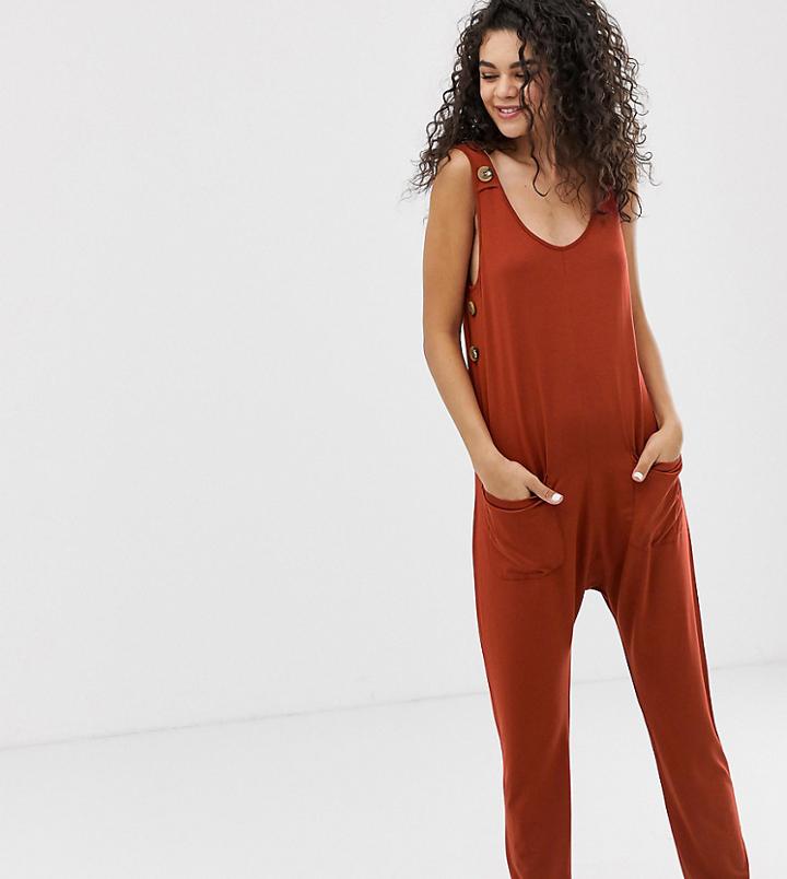 Asos Design Tall Minimal Jumpsuit With Pockets And Side Button Detail-black
