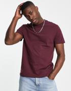 Asos Design T-shirt With Crew Neck In Burgundy-red