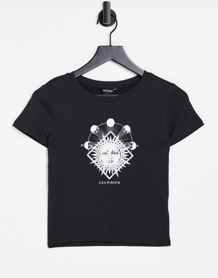 Monki Molly Organic Cotton Sun Print 90s T-shirt In Black