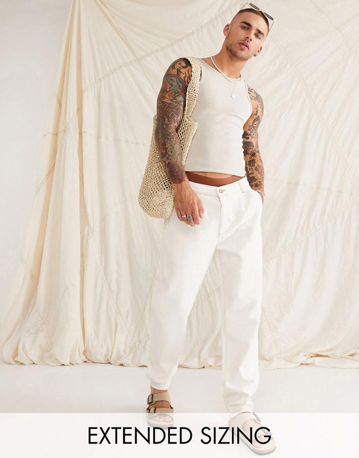Asos Design Double Pleat Jeans In Ecru-neutral
