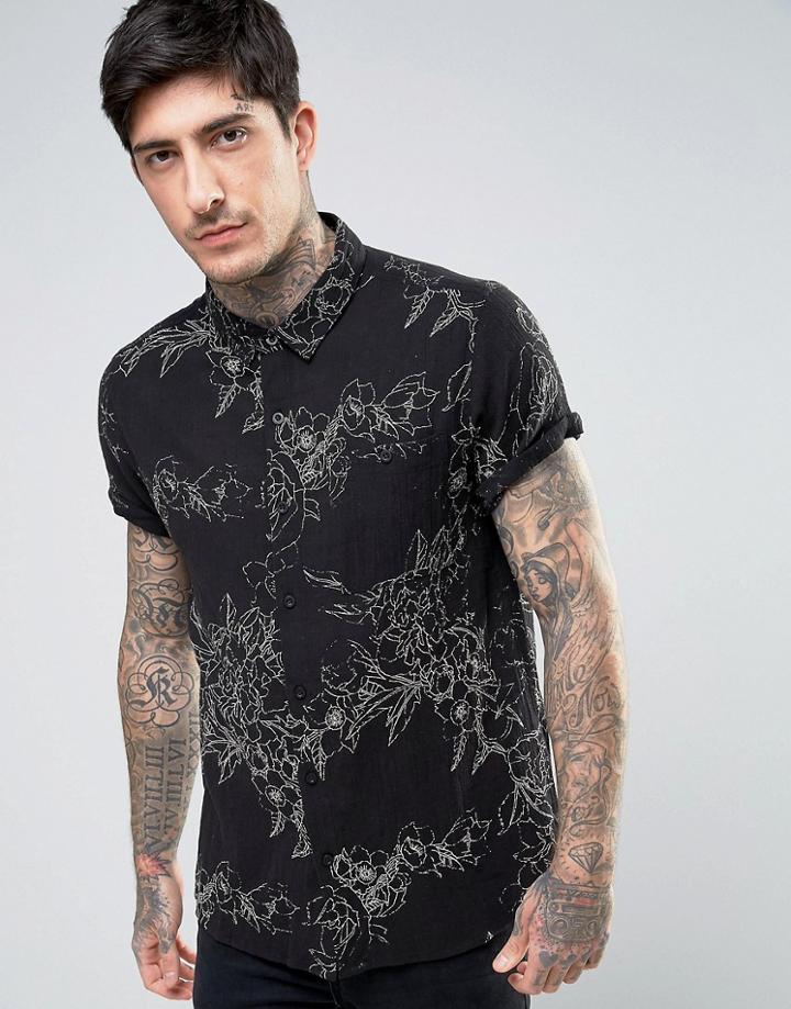 Rollas Black Roses Shirt - Black