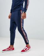 Jack & Jones Originals Skinny Fit Sweatpants With Slogan Leg Tape-navy