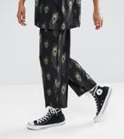 Reclaimed Vintage Inspired Relaxed Pants In Black With Feather Print - Black