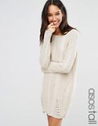 Asos Tall Sweater Dress In Cable And Ladder Stitch - Beige