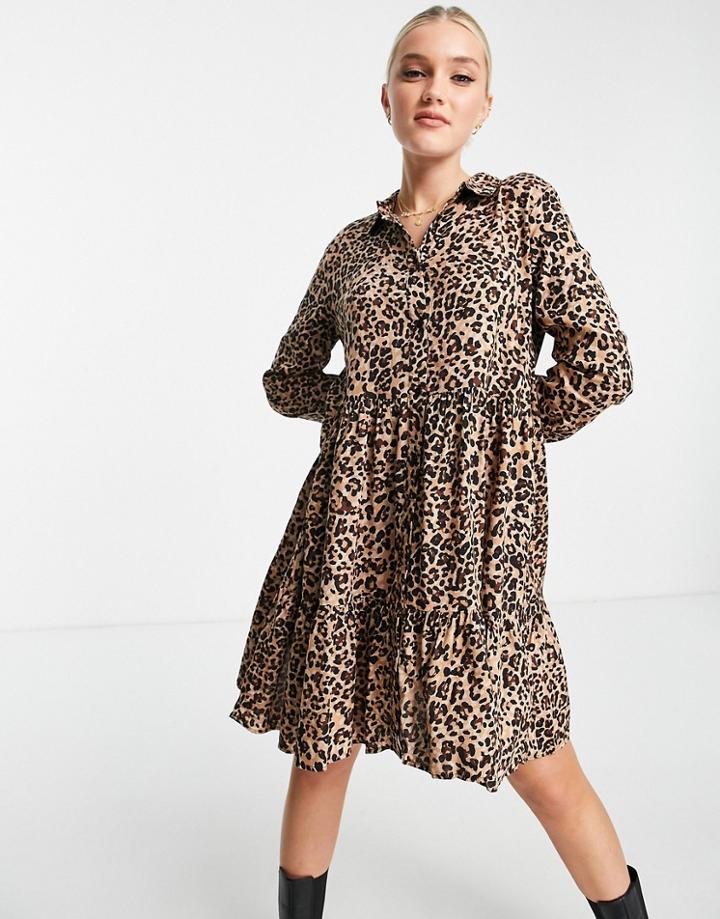 Stradivarius Shirt Dress In Leopard Print-neutral