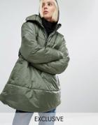 Puffa Oversized Over Head Half Zip Jacket - Green