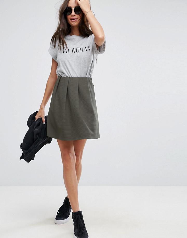 Asos Mini Skater Skirt With Pleats In Rib - Green