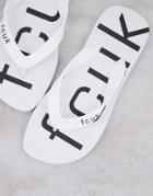 French Connection Fcuk Logo Flip Flops In White And Black