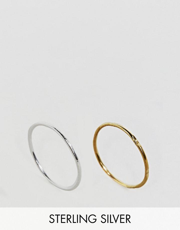 Asos Gold Plated Sterling Silver Pack Of 2 Mixed Rings - Multi