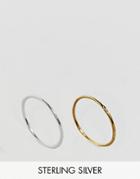 Asos Gold Plated Sterling Silver Pack Of 2 Mixed Rings - Multi