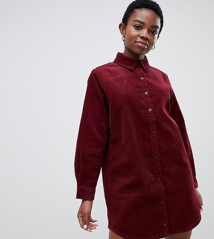 Asos Design Petite Cord Shirt Dress In Oxblood - Red