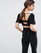 Love Open Back Cowl Neck Crop Top - Black