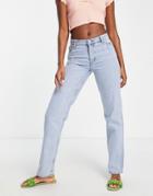 Monki Monokomi Low Rise Straight Leg Jeans In Light Blue