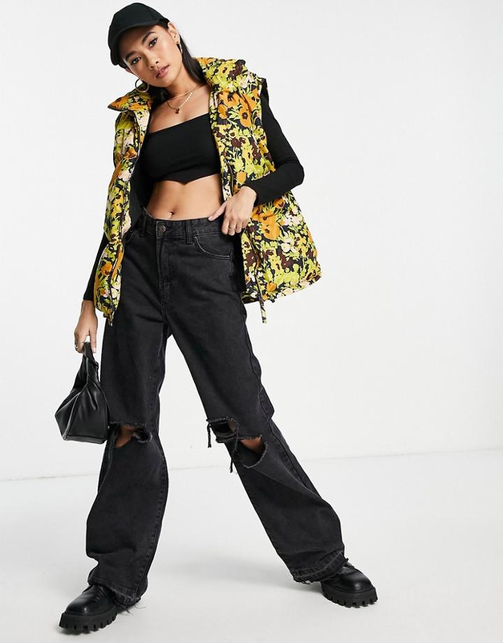 & Other Stories Polyester Padded Vest In Floral Print - Red