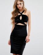 Missguided Velvet Cut Out Bodycon Dress - Black