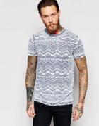 Asos T-shirt With Burnout Wash And Geo-tribal Print In Light Blue - Light Blue