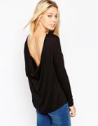 Asos The Scoop Back Top With Long Sleeves - Black