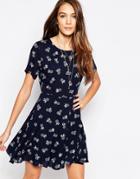 Neon Rose Tea Dress In Dream Catcher Print - Black