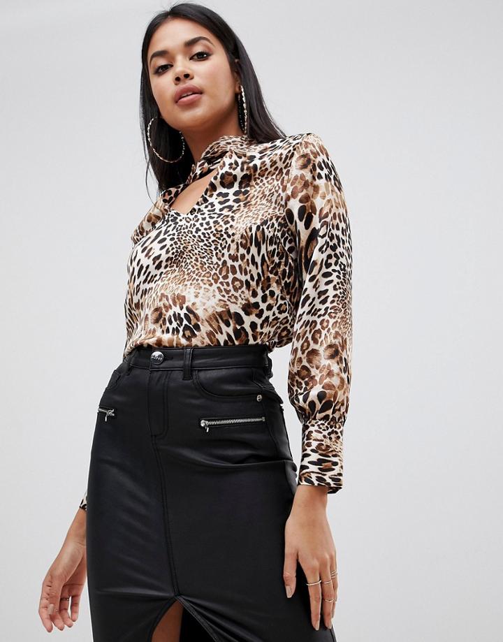 Lipsy Blouse In Leopard Print - Multi