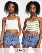 Stradivarius Seamless Cropped Top 2 Pack In Stripe & White