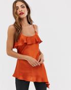 Asos Design Satin Asymmetric Cami - Orange