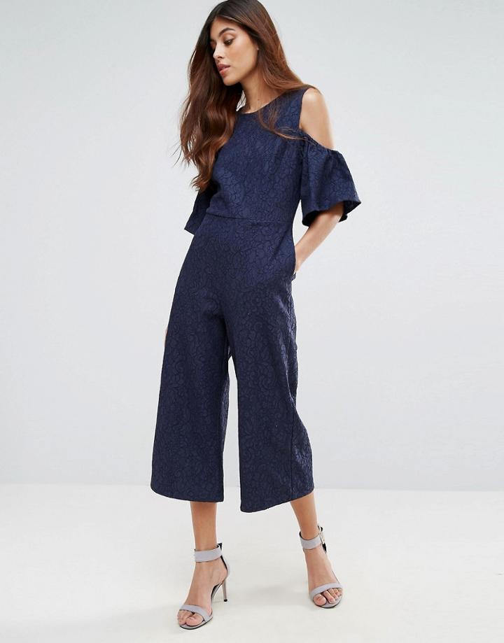Warehouse Cold Shoulder Jumpsuit - Navy