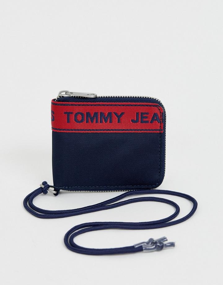 Tommy Jeans Zip Around Card Holder With Cord And Tape Detail In Navy - Navy