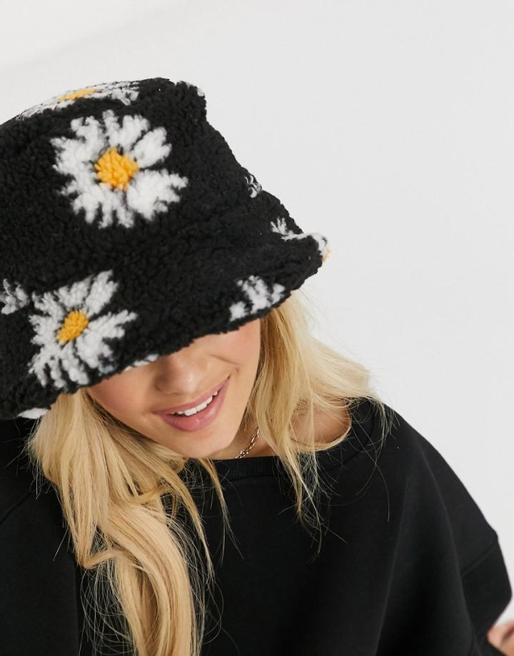 Asos Design Daisy Borg Roll Back Bucket Hat-multi