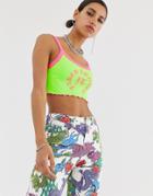 Jaded London Cropped Cami With Front Graphics-green