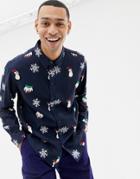 Another Influence Holidays Pudding Long Sleeve Shirt-navy
