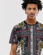 Asos Design Relaxed T-shirt With All Over Baroque Print - Black