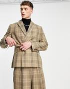 Asos Design Slim Crop Suit Jacket With Belt In Beige Check-neutral