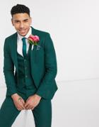 Asos Design Wedding Skinny Suit Jacket In Forest Green