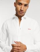 Hugo Evart Contrast Embroidered Logo Shirt In White