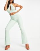 Asos Design Textured Flare Beach Pant In Sage - Part Of A Set-green