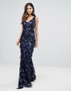 City Goddess Embellished Tassel Maxi Dress With V Front & Back - Navy
