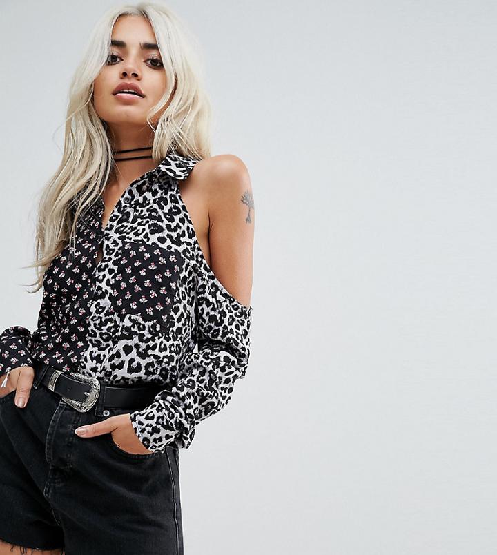 Sisters Of The Tribe Cold Shoulder Shirt In Mix And Match Print - Black