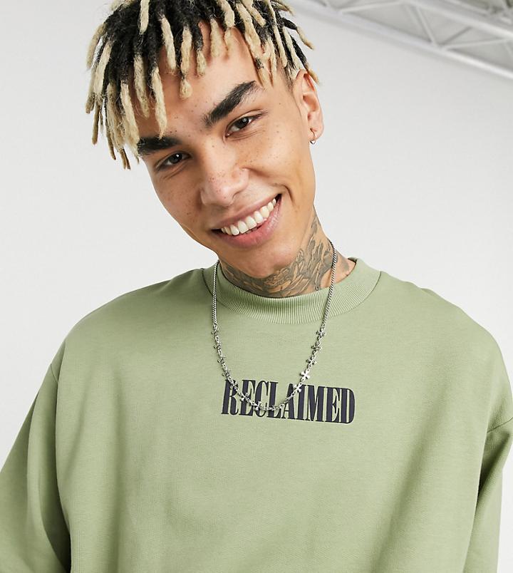 Reclaimed Vintage Inspired Logo Sweatshirt In Khaki-green