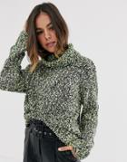 Moon River Speckled Roll Neck Sweater-green