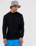 Asos Design Relaxed Long Sleeve T-shirt With Contrast Stitching And Pocket In Black