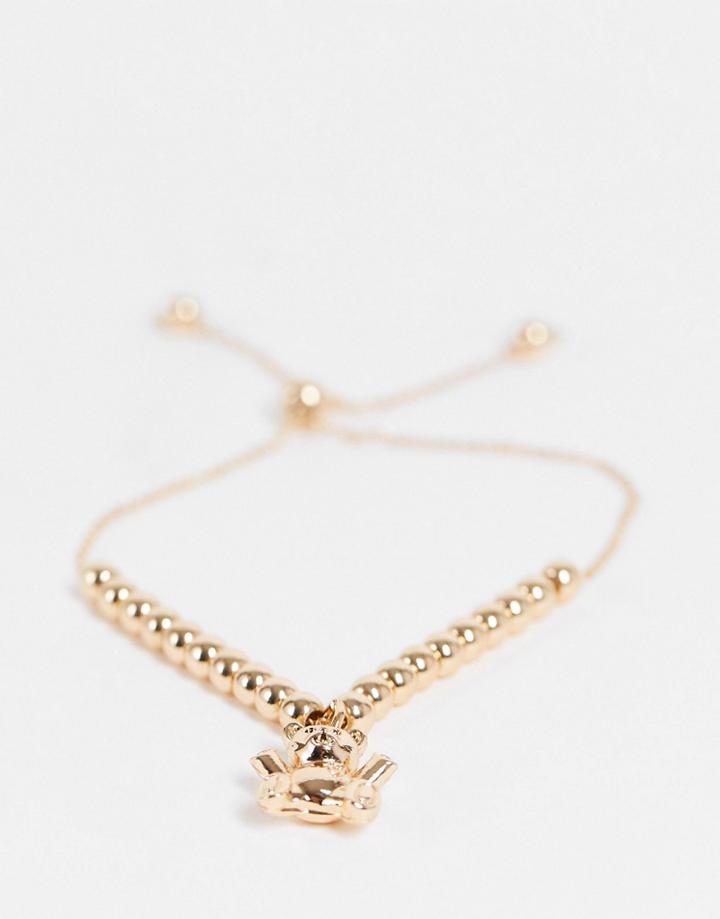 Asos Design Bracelet With Teddy Bear Charm In Gold Tone