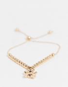 Asos Design Bracelet With Teddy Bear Charm In Gold Tone