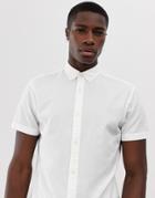 Jack & Jones Essentials Short Sleeve Linen Mix Shirt In White